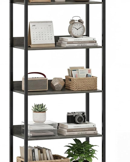 Giantex 5-Tier Tall Wooden Open Bookcase with Back Panels & Metal Frame (1/2)