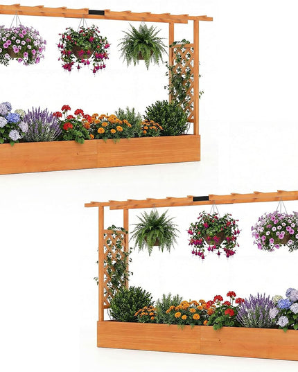 Giantex 45”Fir Wood Raised Garden Bed with Trellis & Hanging Roof