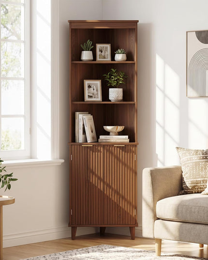Giantex 68" Tall Mid Century Corner Cabinet with Fluted Doors