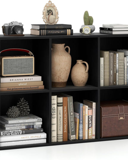 Giantex 6-Cube Bookcase, 3-Tier Cubby Bookshelf, Horizontal Vertical Display Rack with Anti-Tipping Kits