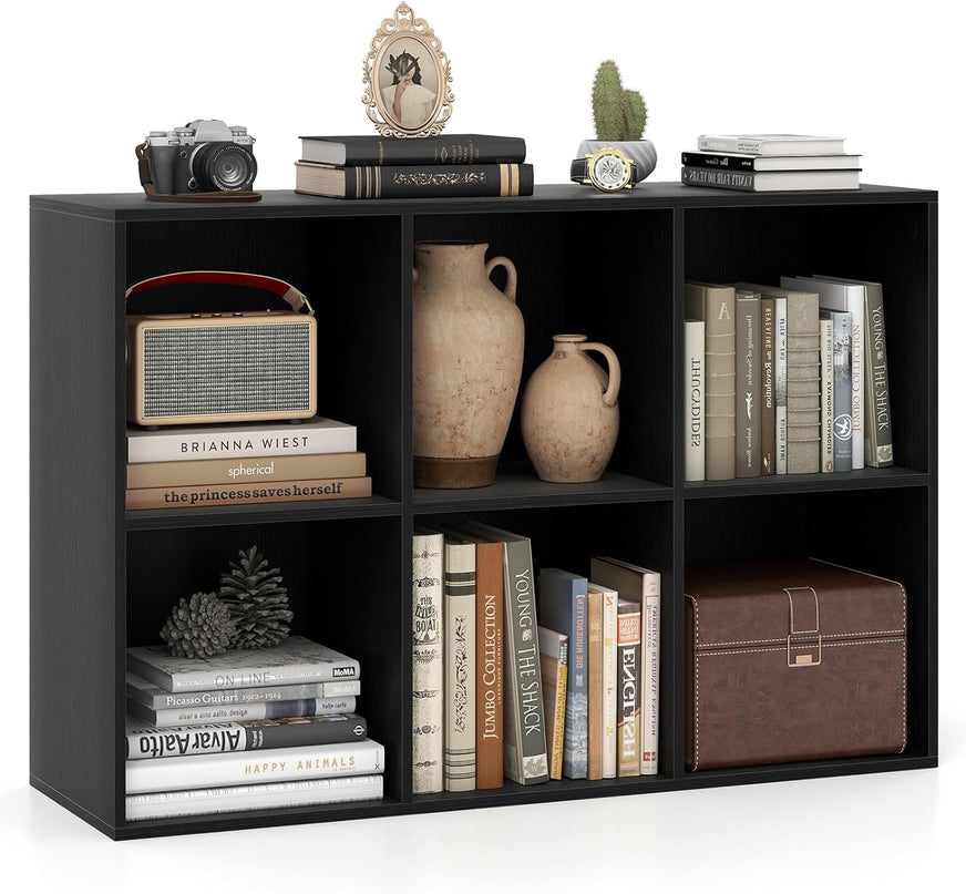 Giantex 6-Cube Bookcase, 3-Tier Cubby Bookshelf, Horizontal Vertical Display Rack with Anti-Tipping Kits