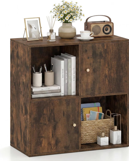 Giantex 4 Cube Bookcase | 2-Tier Freestanding Book Shelf with Open Compartments