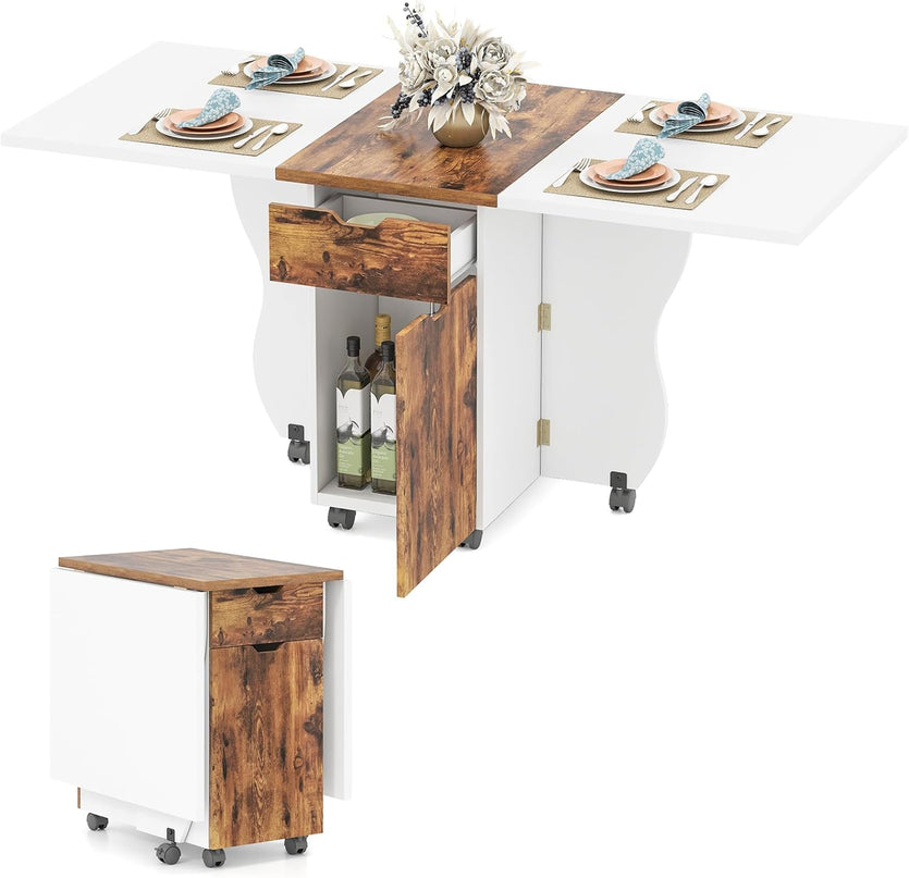 Table à manger pliable Giantex 3-en-1 avec 2 tiroirs et 2 placards