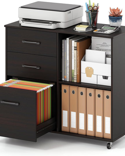3-Drawer File Cabinet | Mobile Lateral Filing Cabinet with Wheels
