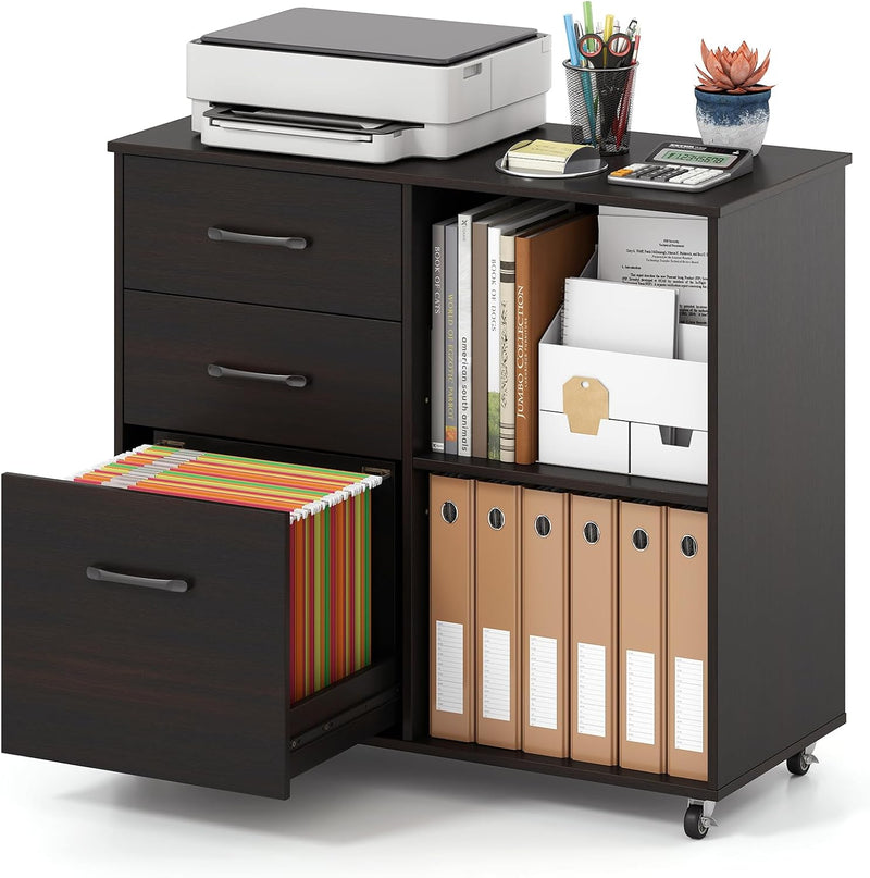 3-Drawer File Cabinet | Mobile Lateral Filing Cabinet with Wheels