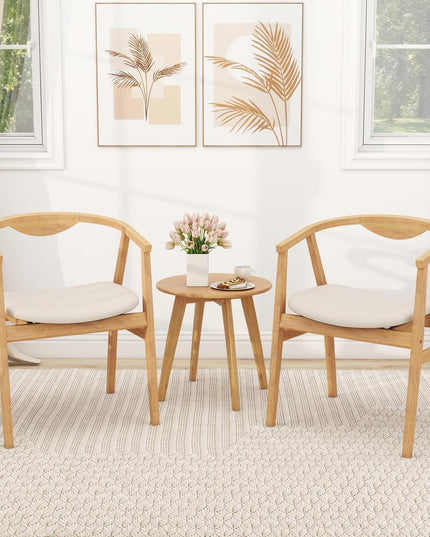 Giantex Bamboo Accent Chair - Wood Natural Boho Accent Dining Chairs with Armrest and Curved Backrest (1/2)