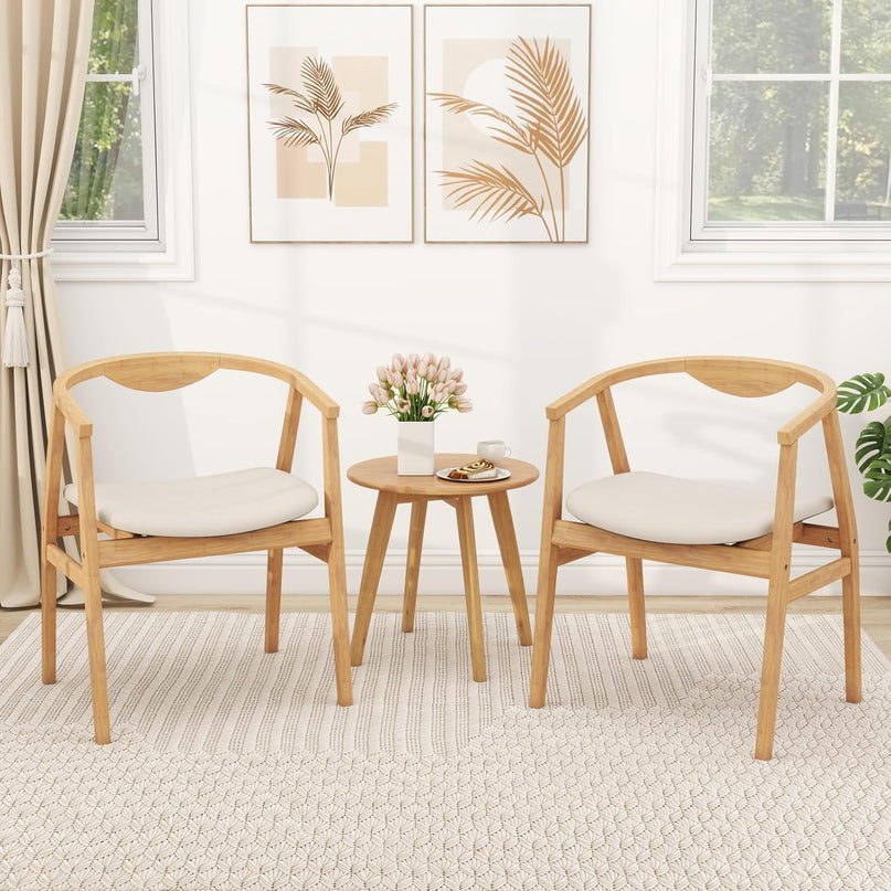Giantex Bamboo Accent Chair - Wood Natural Boho Accent Dining Chairs with Armrest and Curved Backrest (1/2)