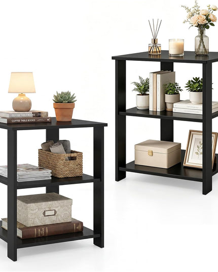 Giantex 16" Square Wooden 3-Tier Side Table with Open Storage Shelves (1/2)