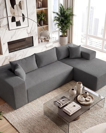 Giantex 110.5" Modular Sectional Sofa | Corduroy Upholstered L-Shaped Sofa Couch with Deep Seats