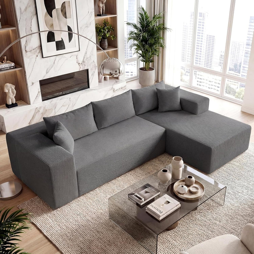 Giantex 110.5" Modular Sectional Sofa | Corduroy Upholstered L-Shaped Sofa Couch with Deep Seats