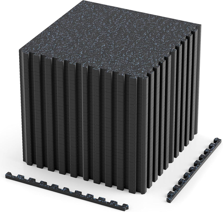 Giantex Interlocking Rubber Gym Floor Mats | 0.55'' Thick 24''x24'' Puzzle Tiles with Border Strips