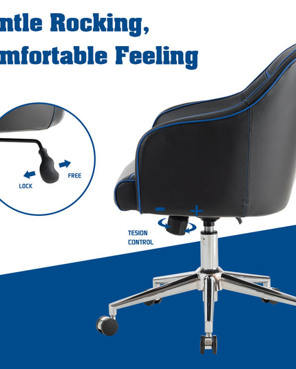 Giantex PU Leather Gaming Chair, Adjustable Height Mid-back Armchair w/ Massage Lumbar Pillow
