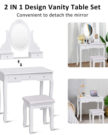 Giantex Makeup Dressing Table Large Storage with 5 Drawers