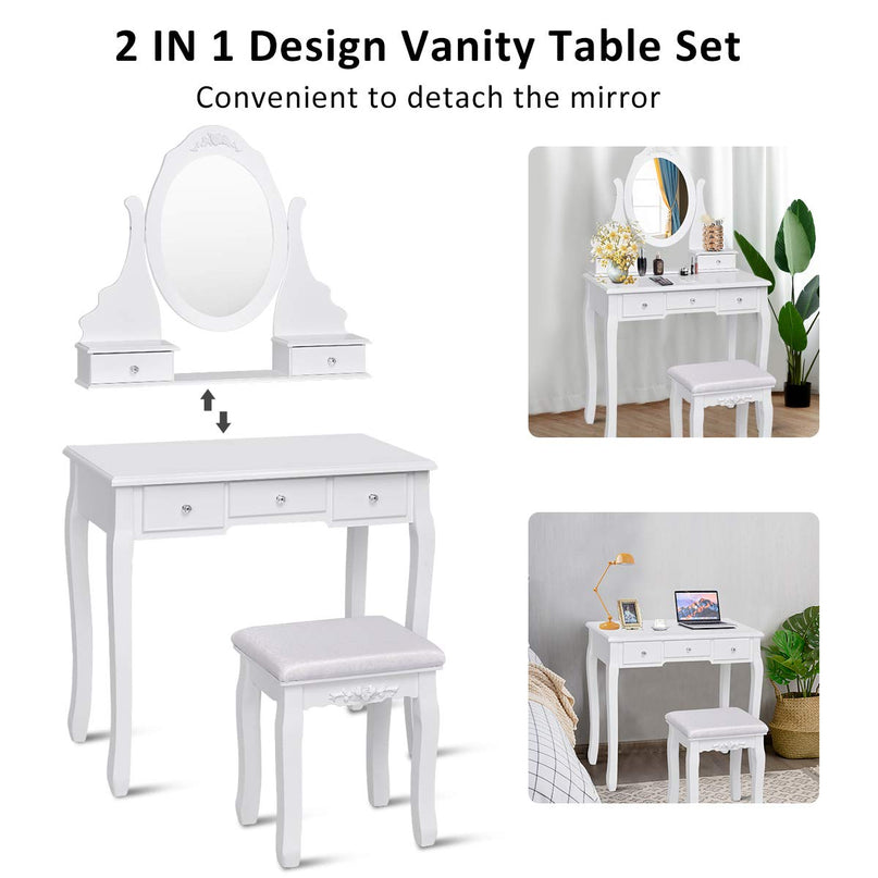 Giantex Makeup Dressing Table Large Storage with 5 Drawers