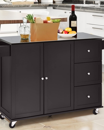 Giantex Kitchen Island with Stainless Steel Countertop, Dark Brown