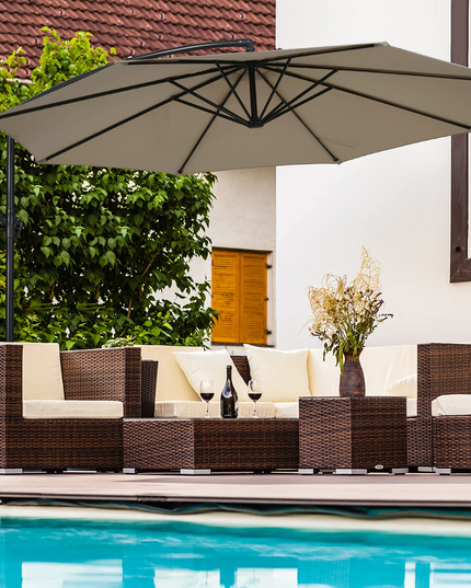 Giantex 10FT Patio Offset Umbrella, 8 Ribs Cantilever Umbrella Outdoor w/Crank, Cross Base