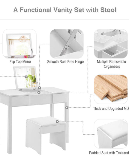 Giantex Makeup Dressing Table Writing Desk with 2 Drawers & 3 Removable Organizers