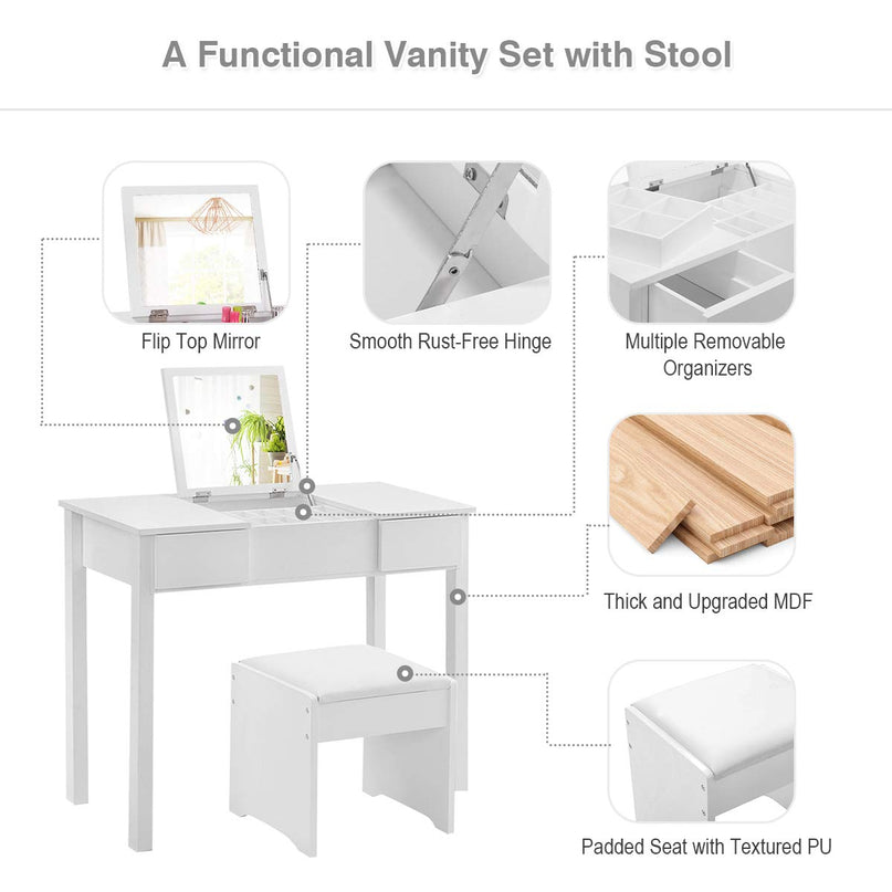 Giantex Makeup Dressing Table Writing Desk with 2 Drawers & 3 Removable Organizers