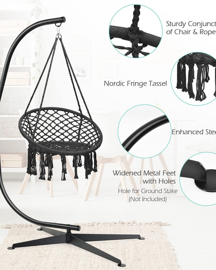 Giantex Hammock Chair with Stand, Solid Steel Heavy Duty C Stand with Macrame Hanging Chair