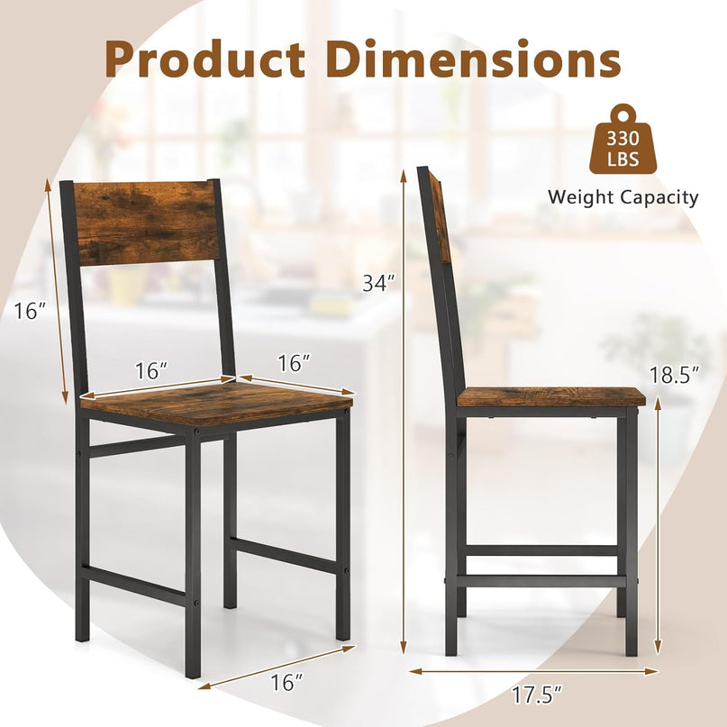 Giantex Dining Chairs Set, Industrial Kitchen Chairs with Metal Legs, Slanted Back