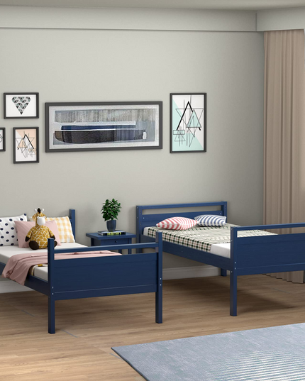 Giantex Twin Over Twin Bunk Bed, Solid Wood Twin Bunk Bed Convertible Into Two Individual Beds