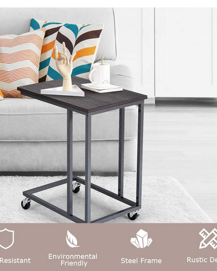 Giantex End Table Accent Sofa Side Table Wooden Rectangle Telephone Table with Rolling Casters