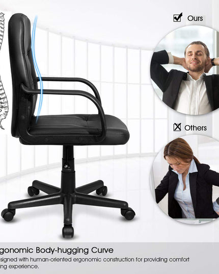 Giantex Ergonomic Office Chair Black Mid-Back Leather Computer Desk Chair with Arms