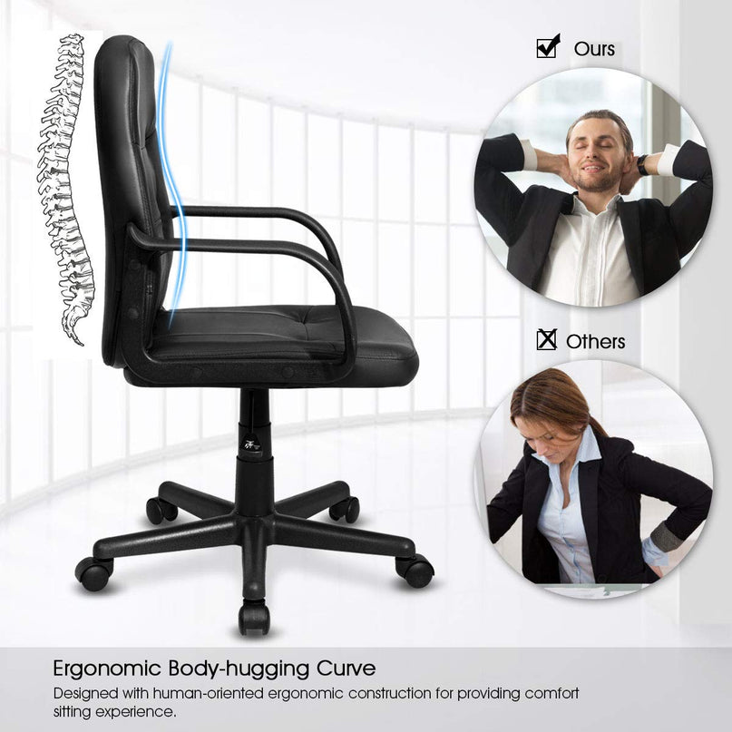 Giantex Ergonomic Office Chair Black Mid-Back Leather Computer Desk Chair with Arms