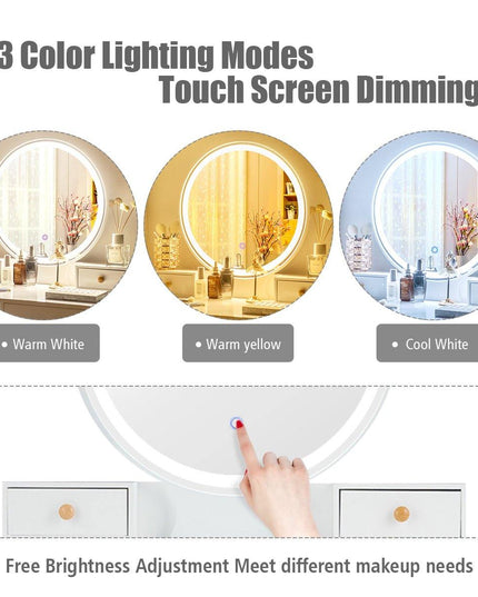 Vanity Set with Lighted Mirror 3 Color-Touch Screen Dimming Mirror - Giantexus