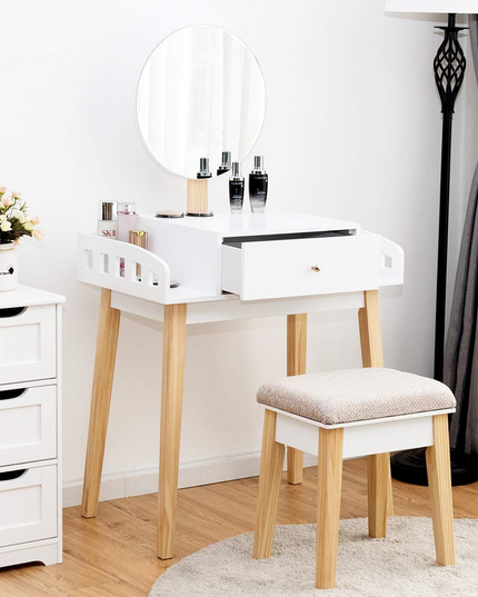 Giantex Vanity Table Set with Height Adjustable Round Mirror
