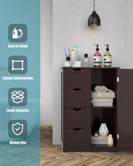 Giantex Bathroom Floor Cabinet Wooden with 1 Door & 4 Drawer