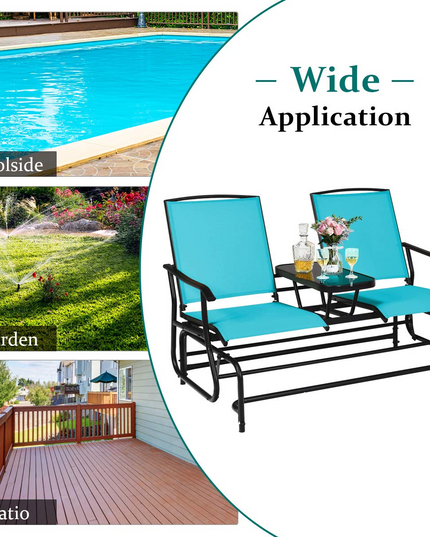 Giantex 2 Person Outdoor Double Glider Chair, Mesh Fabric Rocking Chair w/Center Tempered Glass Table