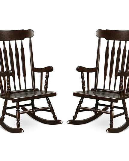 Giantex Outdoor Wood Rocking Chair - Set of 2 Patio Rocking Chair with Solid Frame