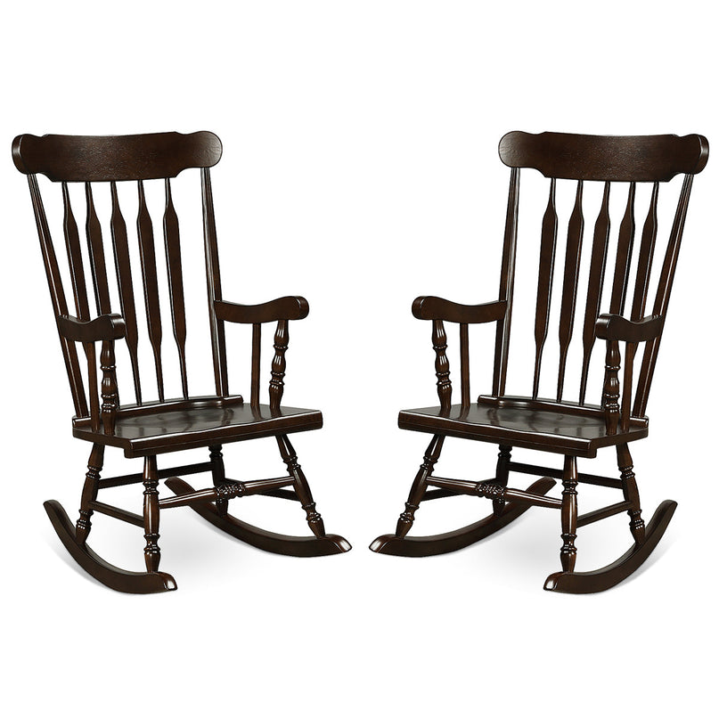 Giantex Outdoor Wood Rocking Chair - Set of 2 Patio Rocking Chair with Solid Frame