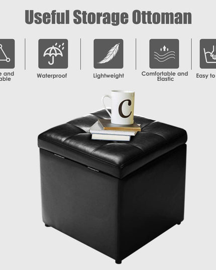 Giantex 16'' Cube Ottoman Pouffe Storage Box Lounge Seat Footstools W/ Hinge Top and Bottom