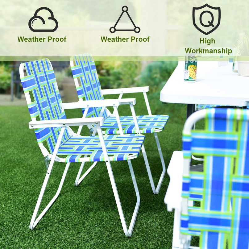 Giantex Folding Lawn Chairs Set of 6 Outdoor Portable Beach Chair W/Stable Steel Frame