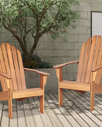 Giantex Adirondack Chairs and Table Set 3PCS Wooden W/Two Lounger Chairs and One Side Table for Yard, Patio, Garden, Poolside and Balcony