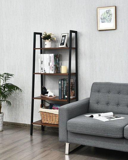Ladder Shelf 4-Tier Industrial Bookshelf Storage Rack - Giantexus