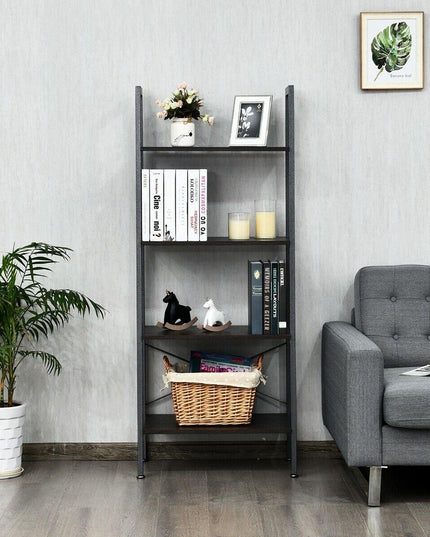 Ladder Shelf 4-Tier Industrial Bookshelf Storage Rack - Giantexus