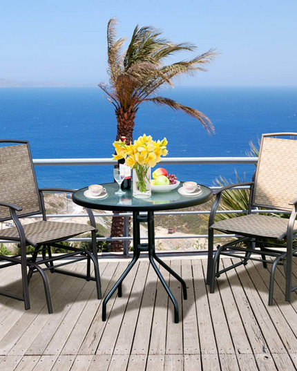 Giantex 3PCS Patio Swing Glider Set with One Glass Table W/Umbrella Hole & Two Rocking Chairs 3 -Piece