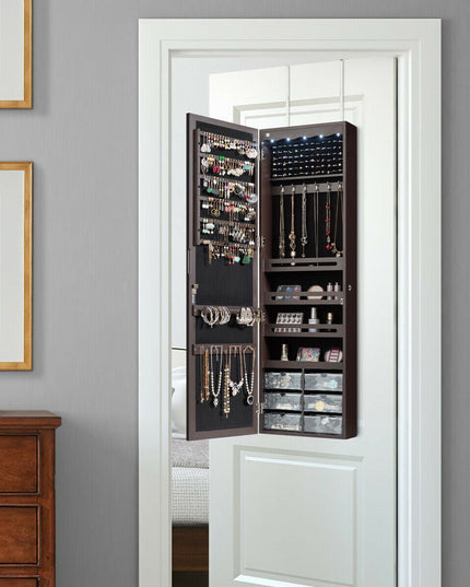 CHARMAID | 5 LEDs Jewelry Armoire Wall Mounted/Door Hanging Mirror - Giantexus