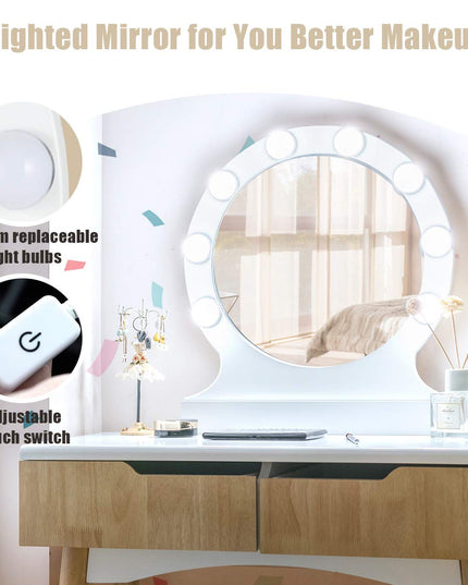 Vanity Table Set with 8 Light Bulbs and Touch Switch