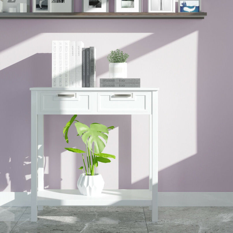 Console Sofa Table with 2 Drawers and Bottom Shelf