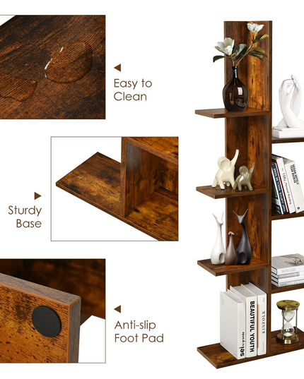 Giantex Wood Bookshelf, 7-Tier Tall Freestanding Tree Bookshelf with Anti-toppling