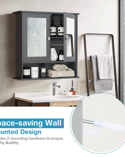 Bathroom Wall Cabinet with 2 Mirror Doors and Adjustable Shelf