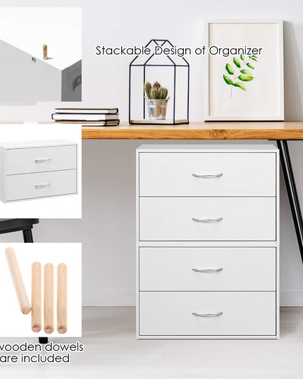 Giantex Dressers Stackable 2 Drawer Horiztonal Organizer W/Handles Dresser Tower, White