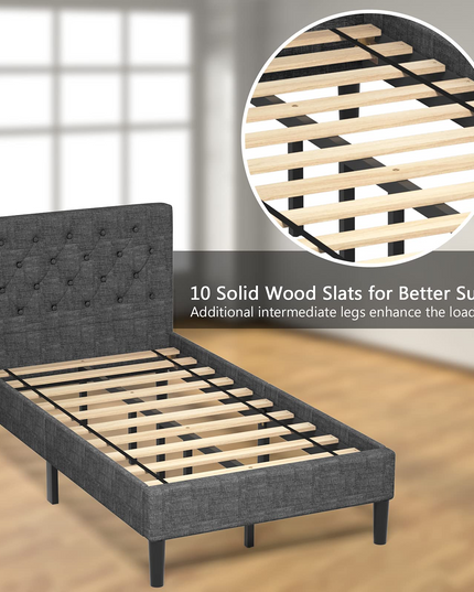 Elegant & Modern Style Upholstered Stable Bed Base with Button Stitched Headboard