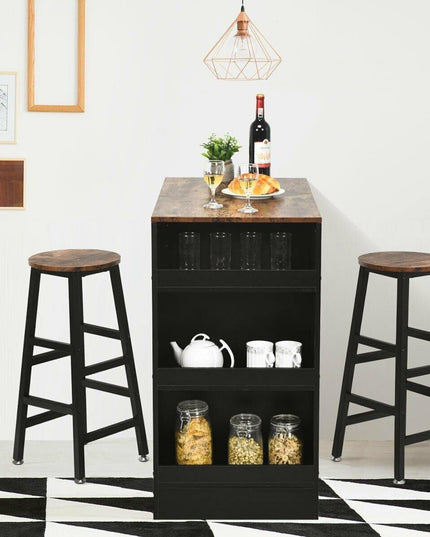 3 Piece Pub Dining Set, Wooden Counter Height Table Set with 2 Bar Stools (Brown) - Giantexus
