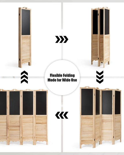 Giantex 5.7 Ft Folding Screen, 4 Panel Screen Room Divider w/ Chalkboard Panels (Natural) - Giantexus