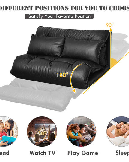 Giantex Floor Sofa PU Leather Leisure Bed Video Gaming Sofa with Two Pillows, Black